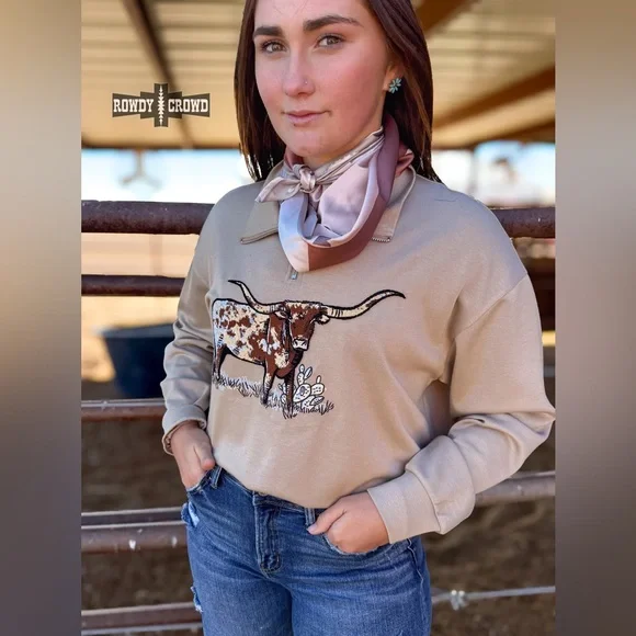 Lomita Longhorn Pullover - Tan - Picture 3 of 4